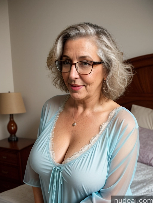 ai nude image of blond woman in blue dress posing for a picture in a bedroom pics of Glasses Sexy Face Bedroom Messy Busty Chubby Blouse Nightgown Transparent Simple Professor Blowjob Casual Czech 80s Tunic