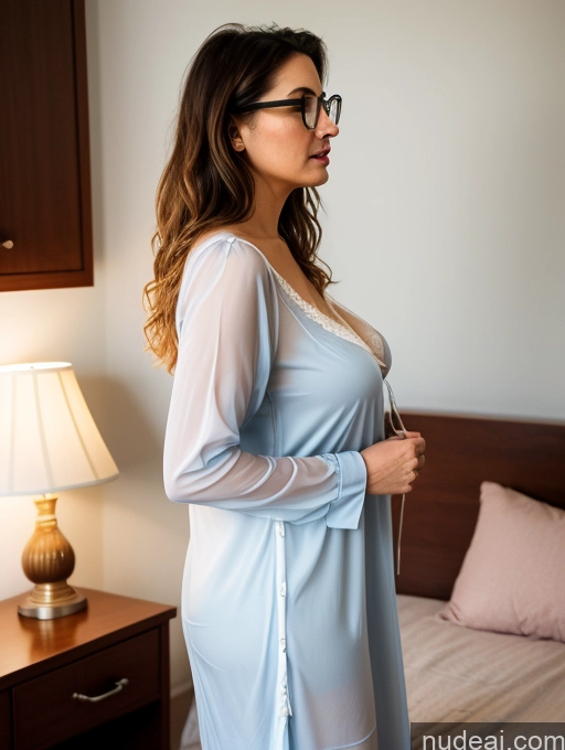 ai nude image of pregnant woman in blue robe standing in front of a bed pics of Glasses Sexy Face Bedroom Messy Busty Chubby Blouse Nightgown Transparent Simple Professor Casual Czech 80s Tunic Side View Blowjob Two