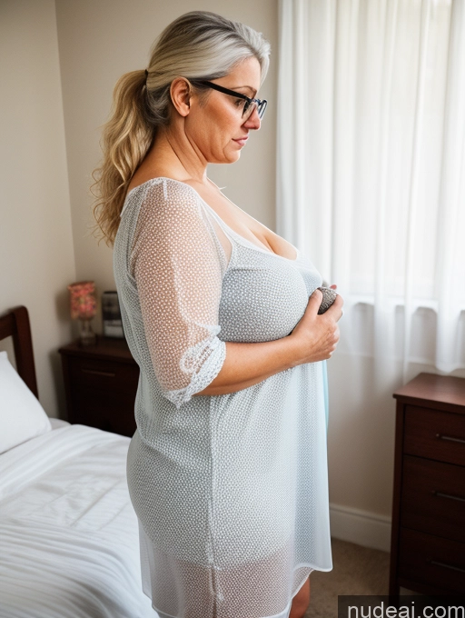 ai nude image of pregnant woman in sheered dress standing in front of a bed pics of Glasses Sexy Face Bedroom Messy Busty Chubby Blouse Nightgown Transparent Simple Professor Casual Czech 80s Tunic Side View Blowjob