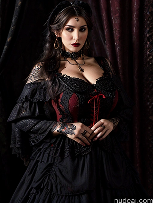 Model One Busty Huge Boobs Perfect Boobs Tattoos Muscular Big Ass Abs Big Hips 18 Seductive Sexy Face Black Hair Ottoman Asena Stockholm Goth Vampire Victorian Modern Victorian Fashion Dress Ghotic Style V1 Simple