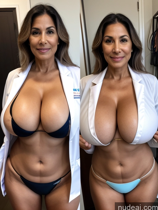 ai nude image of two women in white lab coats posing for a picture pics of Milf One Busty Huge Boobs Tanned Skin Front View Microkini Thong Professor Brazilian 70s Lab Coat