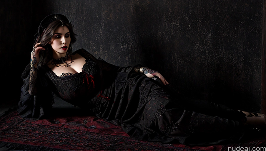 Model One Busty Huge Boobs Perfect Boobs Tattoos Muscular Big Hips 18 Seductive Sexy Face Black Hair Ottoman Asena Stockholm Goth Vampire Victorian Modern Victorian Fashion Dress Ghotic Style V1 Simple