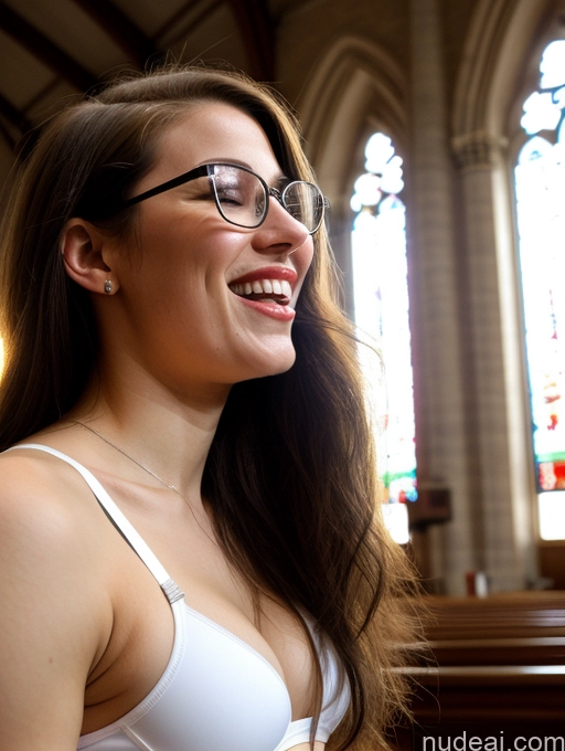 ai nude image of smiling woman in white bra top in church with stained glass windows pics of One Long Hair Woman Pubic Hair Lipstick Glasses White Hair Fairer Skin Pregnant Church Thong Sports Bra Blowjob 18 Happy White Side View