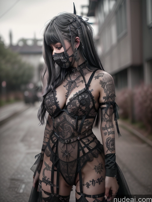 ai nude image of there is a woman with a mask on and a dress on pics of Woman Lingerie Model Perfect Boobs 20s 30s Laughing Seductive Detailed Open Lingerie Gothic Punk Girl Goth Gals V2 Punk / Rock / Gothic