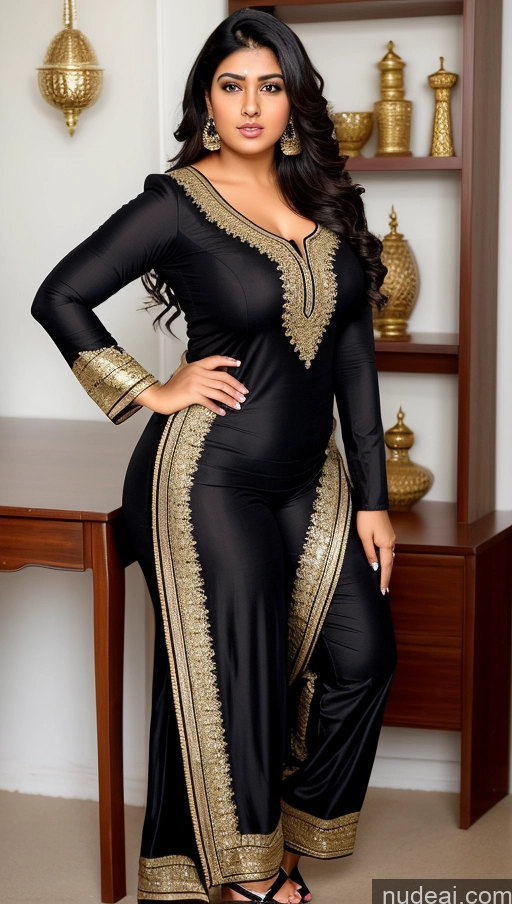 ai nude image of a woman in a black and gold outfit posing for a picture pics of Beautiful Big Ass Thick Big Hips Perfect Body 20s Serious High Heels Salwar Black Hair