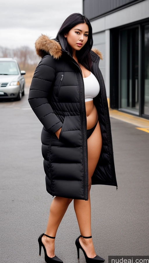 ai nude image of a pregnant woman in a black puffer coat and high heels pics of Beautiful Big Ass Thick Big Hips Perfect Body 20s Serious High Heels Black Hair Parka