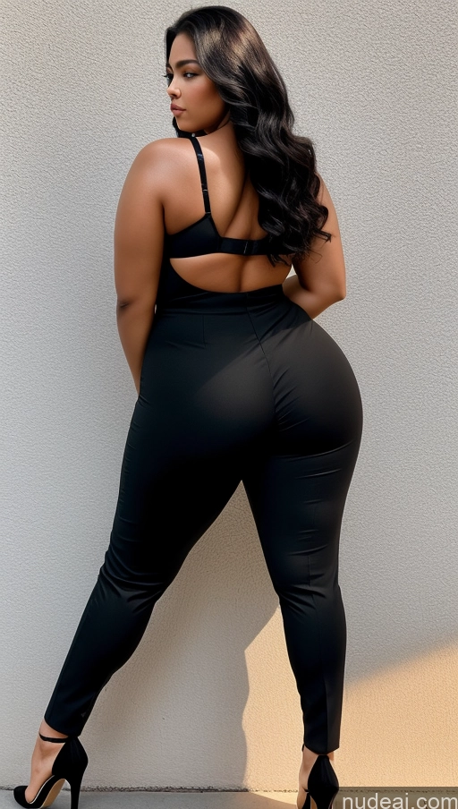 ai nude image of a woman in a black top and black pants posing for a picture pics of Beautiful Big Ass Thick Big Hips Perfect Body 20s Serious High Heels Black Hair Suit