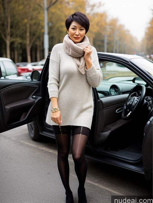 related ai porn images free for Milf Two Perfect Boobs Perfect Body Short Hair 50s Chinese Casual Stockings Stylish Sweater Partially Nude Car Scarf Dark Lighting Detailed