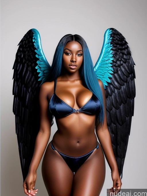 ai nude image of arafed woman with blue hair and black wings posing for a picture pics of Woman One Long Hair Blue Hair African Perfect Boobs Angel