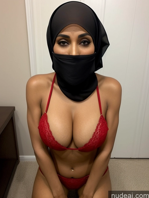 ai nude image of araffe wearing a black scarf and red bra top pics of Milf Two Perfect Boobs Beautiful Perfect Body Short Hair Dark Skin Arabic Party Blouse High Heels Niqab Suit Cleavage Partially Nude Detailed Sexy Face 70s