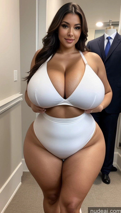 ai nude image of araffe woman in a white swimsuit posing for a picture pics of Huge Boobs Perfect Boobs Big Ass Thick Big Hips Perfect Body Secretary Suit White