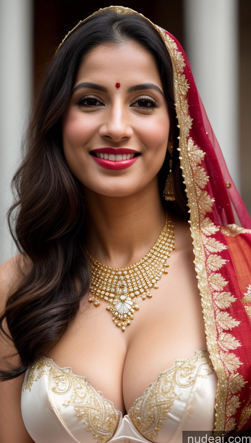 ai nude image of araffed woman in a red and gold outfit with a red veil pics of Woman Huge Boobs Beautiful Lipstick Fairer Skin 50s Happy Seductive Sexy Face Black Hair Indian Skin Detail (beta) Bra Sari Traditional Wedding Gold Jewelry Bright Lighting Snow Big Ass Front View