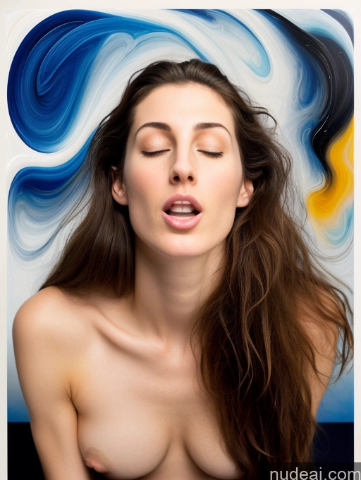 ai nude image of arafed woman with her eyes closed and her hair blowing in the wind pics of One 20s Brunette Long Hair Front View Nude Surrealist Small Tits Skinny Fairer Skin Tall Jewish Bedroom Athlete Orgasm On Back