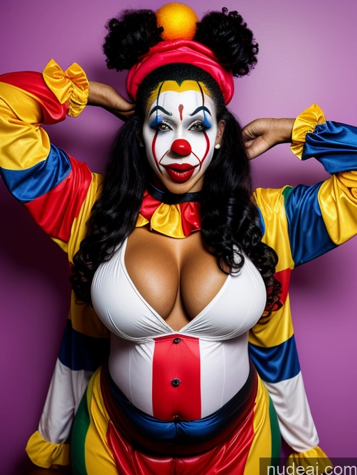 ai nude image of araffe dressed as a clown with a clown makeup and a clown hat pics of Woman One Perfect Boobs Long Hair Black Big Hips Skinny 30s Clown