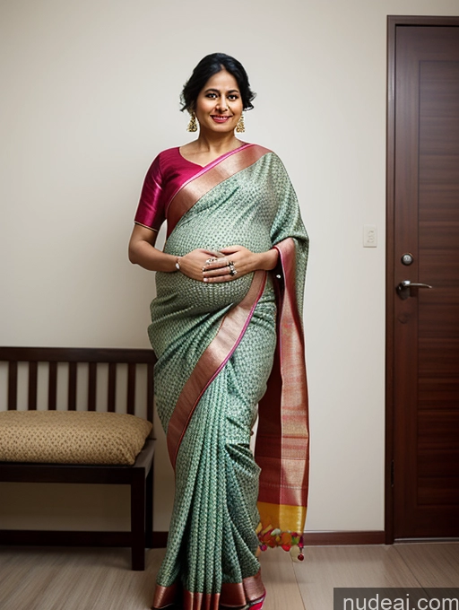 ai nude image of woman in a green sari standing in a room with a bench pics of Woman One Pregnant 50s Indian Sari