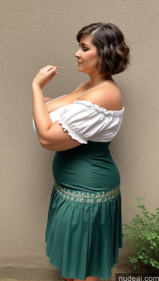 ai nude image of there is a woman in a green skirt and white shirt pics of Huge Boobs Perfect Boobs Big Ass Thick Perfect Body Big Hips Busty Short Hair Dirndl Western Traditional Side View