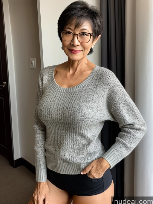 related ai porn images free for Milf Two Small Tits Beautiful Glasses Perfect Body Short Hair 70s Chinese Side View Bra Casual Professor Sweater Cleavage Dark Lighting Detailed Sexy Face