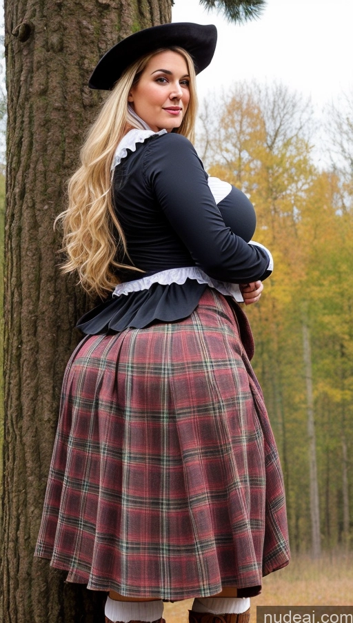 ai nude image of there is a woman in a skirt and hat leaning against a tree pics of Huge Boobs Perfect Boobs Big Ass Thick Perfect Body Big Hips Partially Nude Traditional Victorian Dirndl Western Lumberjack