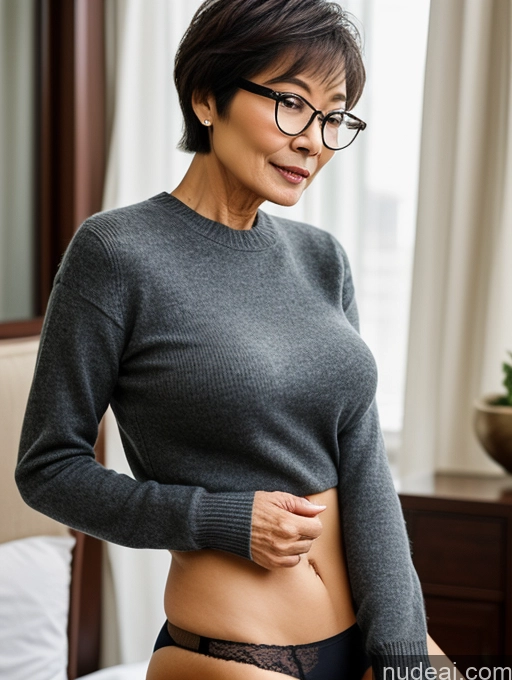 related ai porn images free for Milf Two Small Tits Beautiful Glasses Perfect Body Short Hair 70s Chinese Side View Bra Casual Professor Sweater Cleavage Dark Lighting Detailed Sexy Face