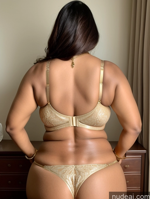 ai nude image of araffe woman in a gold bra and panties standing in front of a dresser pics of Milf Big Ass Indian Gold Jewelry Huge Boobs Thick Jewelry 40s Back View Bra