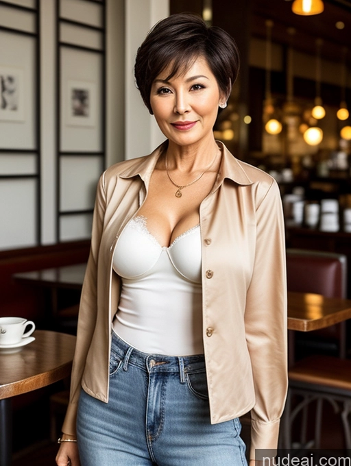 related ai porn images free for Milf Two Perfect Boobs Perfect Body Small Tits Beautiful 70s Sexy Face Short Hair Chinese Cafe Blouse Bra Casual High Heels Jacket Jeans Shirt Stylish Cleavage Detailed