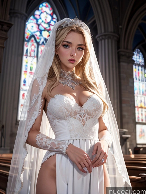 ai nude image of a close up of a woman in a wedding dress posing for a picture pics of Skinny 18 Transparent Detailed Miss Universe Model Sexy Face Brunette Messy Scandinavian Skin Detail (beta) Front View Wedding Nude Sad Niqab Bright Lighting Spreading Legs Shocked Church Viking