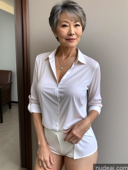 ai nude image of a close up of a woman in a white shirt and shorts pics of Milf Perfect Boobs Perfect Body Pubic Hair 70s Chinese Spreading Legs Nude Blouse Casual Professor Shirt Stylish Suit Detailed Pixie