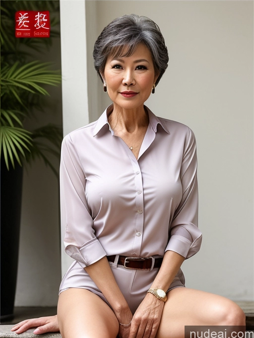 ai nude image of there is a woman sitting on the ground with her legs crossed pics of Milf Perfect Boobs Perfect Body Pubic Hair 70s Pixie Chinese Spreading Legs Nude Blouse Casual Professor Shirt Stylish Suit Detailed