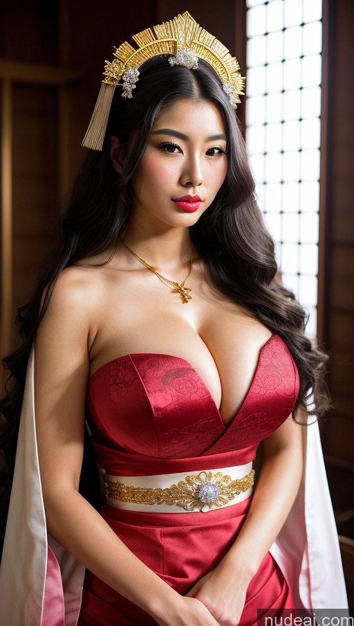 ai nude image of araffe woman in a red dress with a gold crown and a red dress pics of Perfect Body Pubic Hair Lipstick 18 Pouting Lips Long Hair Japanese Gold Jewelry Huge Boobs Geisha Diamond Jewelry Cleavage Church