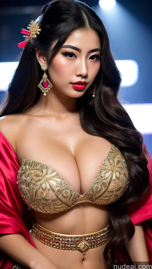 ai nude image of a close up of a woman in a gold and red outfit pics of Perfect Body Pubic Hair Lipstick 18 Pouting Lips Long Hair Japanese Gold Jewelry Huge Boobs Geisha Diamond Jewelry Cleavage Club