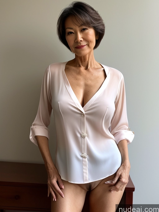 ai nude image of there is a woman in a white shirt posing for a picture pics of Milf Perfect Boobs Perfect Body Pubic Hair 70s Pixie Chinese Spreading Legs Nude Blouse Casual Professor Shirt Stylish Suit Detailed