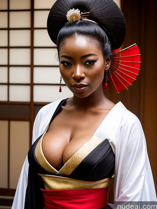 ai nude image of there is a woman in a kimono dress with a fan pics of Woman One Perfect Boobs Big Hips African 30s Geisha