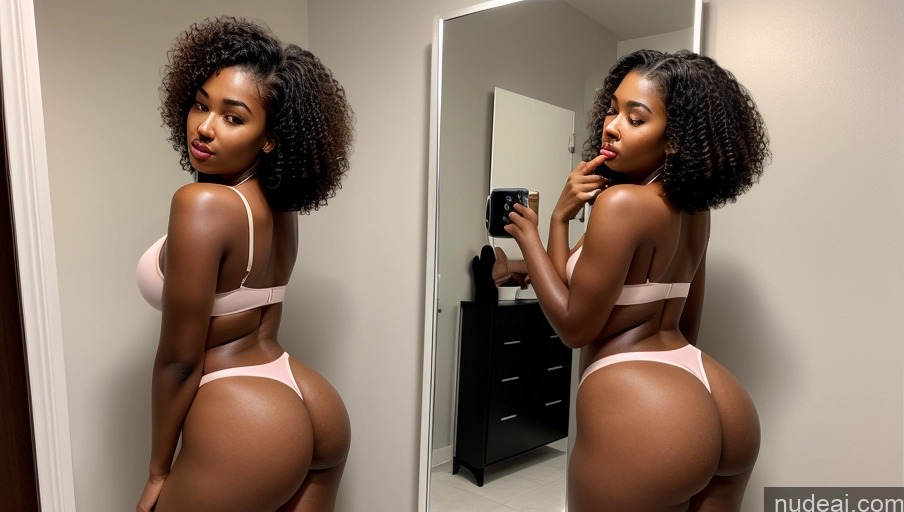 ai nude image of there is a woman in a pink bikini taking a selfie in the mirror pics of One Perfect Boobs Big Ass Perfect Body Big Hips Tanned Skin Sexy Face Pouting Lips Curly Hair Bathroom Bright Lighting Back View High Heels Black 18 Mirror Selfie