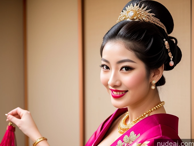 ai nude image of araffe asian woman in a pink dress with a gold necklace and a red shawl pics of Lipstick Perfect Body Pubic Hair 18 Happy Pixie Japanese Geisha Cleavage Gold Jewelry Busty Perfect Boobs Pearl Jewelry