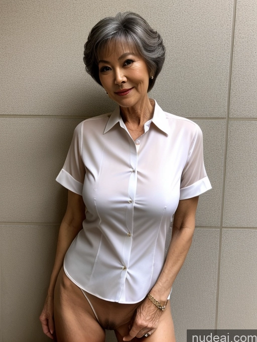 ai nude image of arafed asian woman in a white shirt posing for a picture pics of Milf Perfect Boobs Perfect Body Pubic Hair 70s Pixie Chinese Spreading Legs Nude Blouse Casual Professor Shirt Stylish Suit Detailed