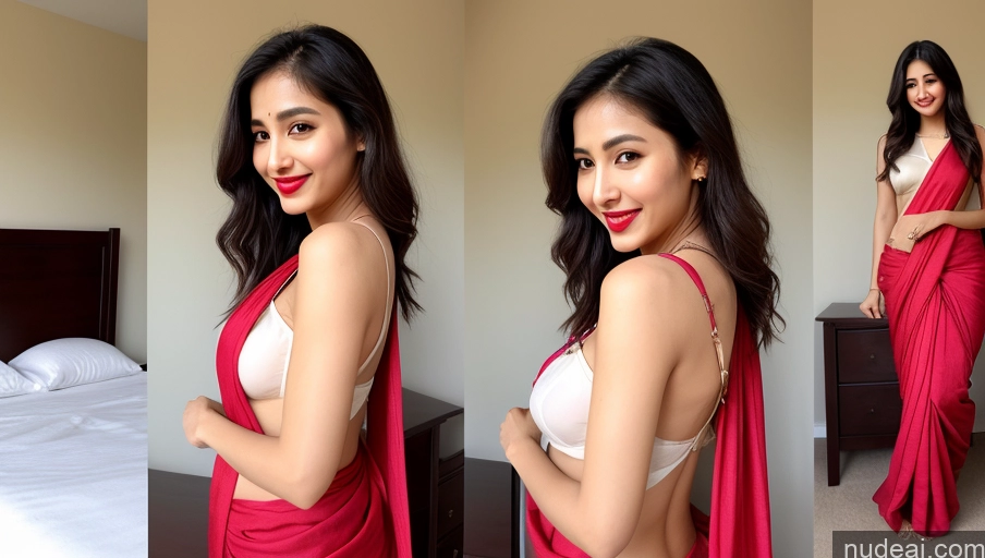 ai nude image of araffed woman in a red sari posing for a picture pics of Model One Small Tits Sunglasses Lipstick Small Ass Abs Tall Fairer Skin 20s Happy Black Hair Messy Front View Sari Korean