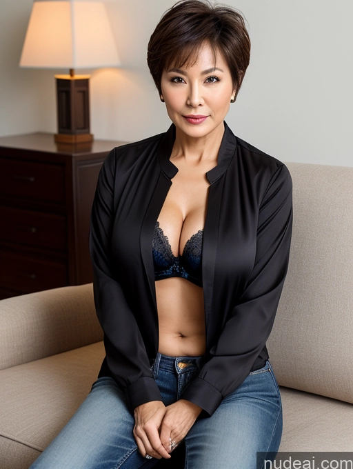 related ai porn images free for Milf Two Busty Perfect Boobs Beautiful Perfect Body Short Hair 60s Chinese Couch Blouse Bra Casual Jacket Jeans Cleavage Dark Lighting Detailed Sexy Face