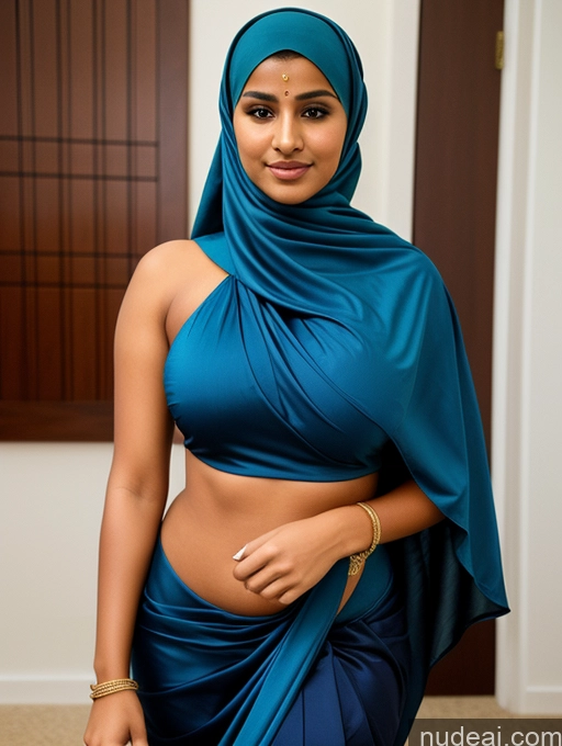 ai nude image of there is a woman in a blue dress posing for a picture pics of Athlete Middle Eastern Sexy Face 18 Busty Perfect Boobs Big Ass Beautiful Thick Perfect Body Tanned Skin Front View Niqab Jewelry Sari