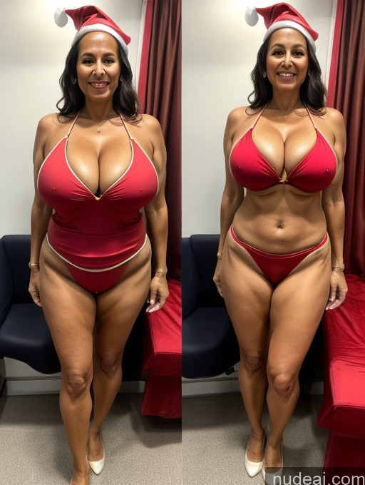 ai nude image of arafed woman in a red bikini and santa hat before and after her weight loss pics of Milf One 70s Busty Huge Boobs Tanned Skin Front View Microkini Thong Brazilian Santa Flight Attendant