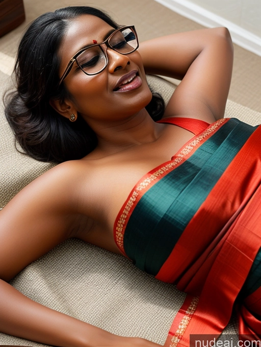 ai nude image of there is a woman laying on a couch wearing glasses pics of Woman One Beautiful Glasses Orgasm Sexy Face Indian On Back Sari 50s Dark Skin