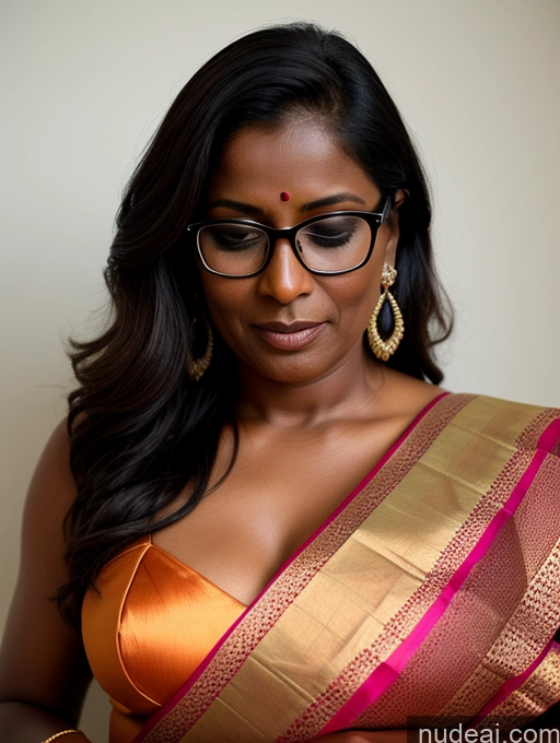 ai nude image of there is a woman wearing a sari and glasses looking at her cell phone pics of Woman One Beautiful Glasses Indian On Back Sari 50s Dark Skin Serious Orgasm Sexy Face