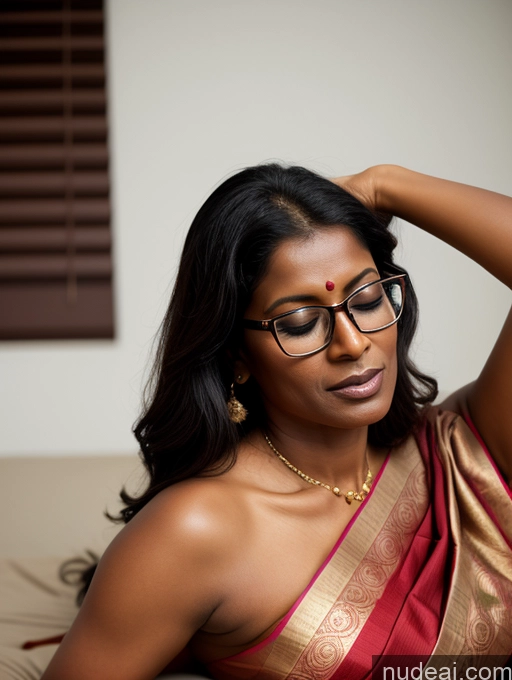 ai nude image of there is a woman wearing glasses and a sari sitting on a couch pics of Woman One Beautiful Glasses Indian On Back Sari 50s Dark Skin Serious Orgasm Sexy Face