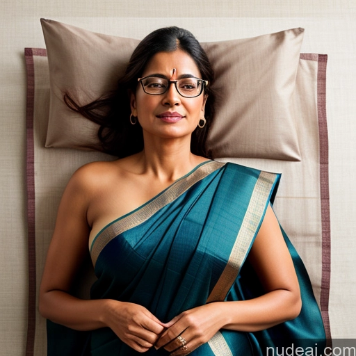 ai nude image of there is a woman laying on a bed with a blue sari pics of Woman One Beautiful Glasses Indian On Back 50s Serious Orgasm Sexy Face Sari