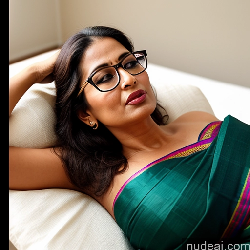 ai nude image of there is a woman wearing glasses laying on a couch pics of Woman One Beautiful Glasses Indian On Back 50s Serious Orgasm Sexy Face Sari