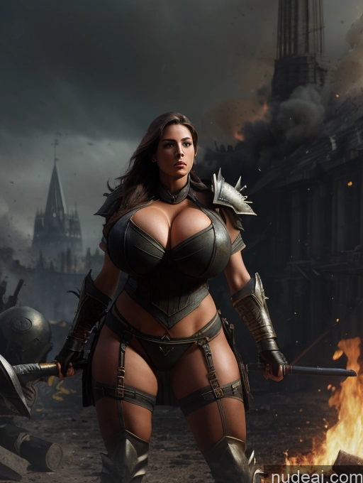 ai nude image of arafed woman in armor standing in front of a fire pics of Model One Busty Huge Boobs Perfect Boobs Muscular Big Ass Abs Big Hips 20s Seductive Brunette Sexy Face Death Knight Battlefield Huge Tits, Hard Nipples Ukraine