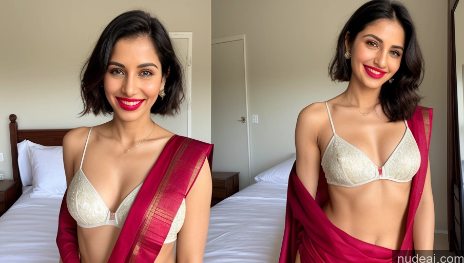 ai nude image of there is a woman in a red sari posing for a picture pics of Model One Sunglasses Lipstick Small Ass Abs Tall Fairer Skin 20s Happy Black Hair Messy Front View Sari Detailed Small Tits