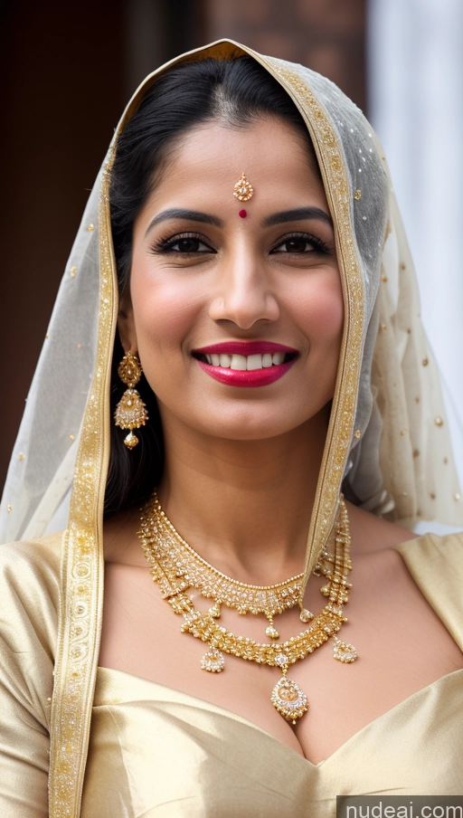 ai nude image of araffe woman in a gold dress with a gold necklace and a gold necklace pics of Woman Huge Boobs Beautiful Lipstick Big Ass Fairer Skin 50s Sexy Face Happy Black Hair Middle Eastern Skin Detail (beta) Snow Sari Wedding Gold Jewelry Jewelry Bright Lighting