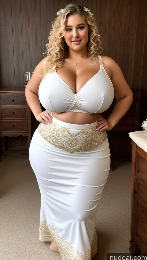 ai nude image of araffe woman in a white dress posing for a picture pics of Huge Boobs Perfect Boobs Big Ass Big Hips Perfect Body Thick Wedding Traditional Blonde Chubby Micro Skirt Curly Hair