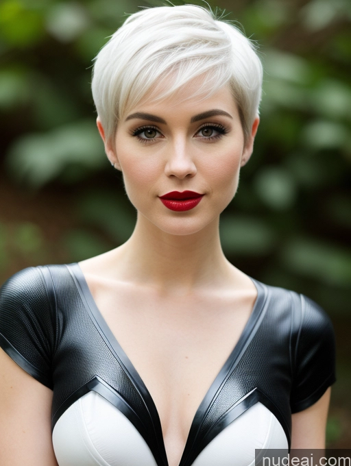 ai nude image of blond woman with short white hair wearing black and white dress pics of One Lipstick White Fairer Skin Woman Pixie Black Hair Superhero