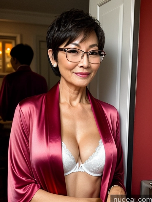 related ai porn images free for Milf Several Perfect Boobs Perfect Body Skinny Beautiful Glasses 60s Sexy Face Short Hair Chinese Party Bathrobe Detailed Bra